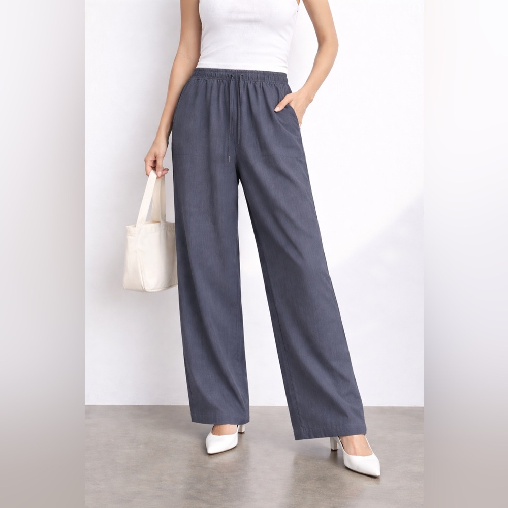 Grace Karin Pants Large Gray Wide Leg Career Pant Solid Pull‎ On Stretch New L